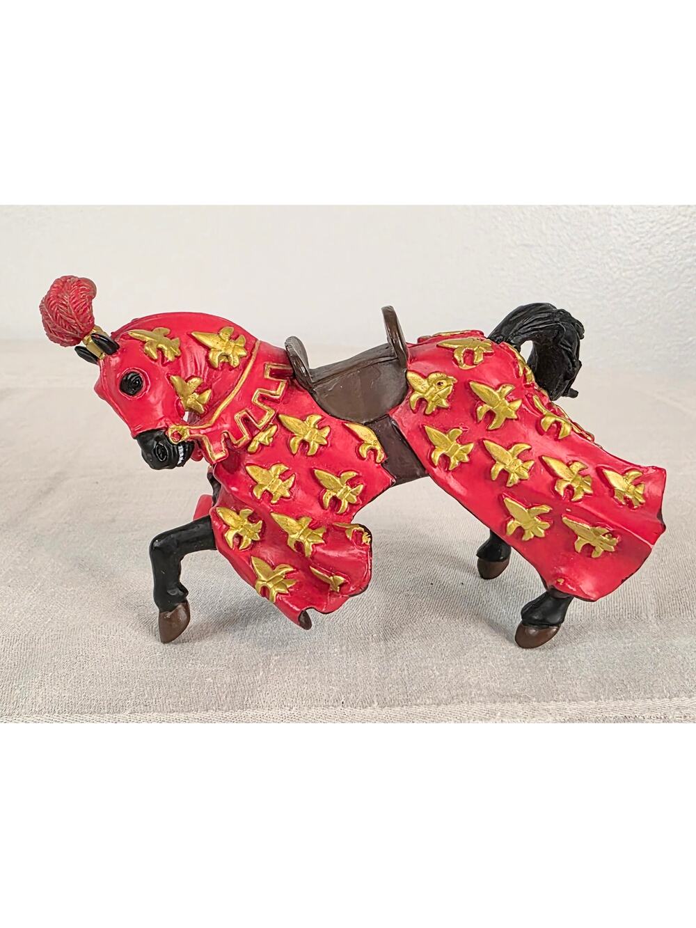 Vtg PAPO Knight's Red/Gold Horse Figurine Medieval Resin